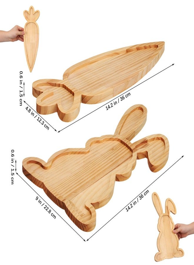 JECOMPRIS 14 Inch Easter Wooden Serving Platters: 2 PCS Bunny and Carrot Charcuterie Boards - Spring Wood Trays for Snack Cheese Holiday Party - Image 2