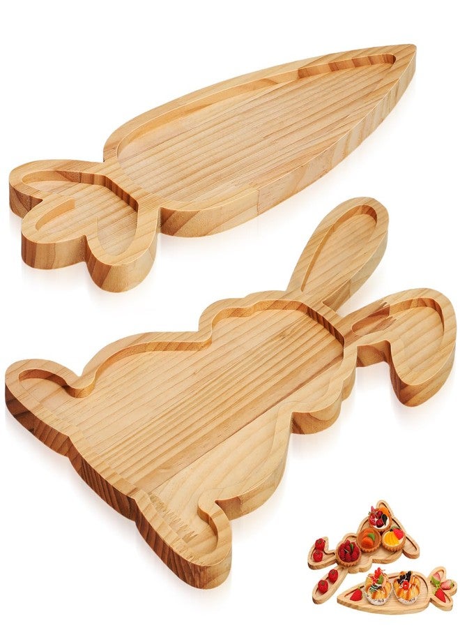 JECOMPRIS 14 Inch Easter Wooden Serving Platters: 2 PCS Bunny and Carrot Charcuterie Boards - Spring Wood Trays for Snack Cheese Holiday Party - Image 1