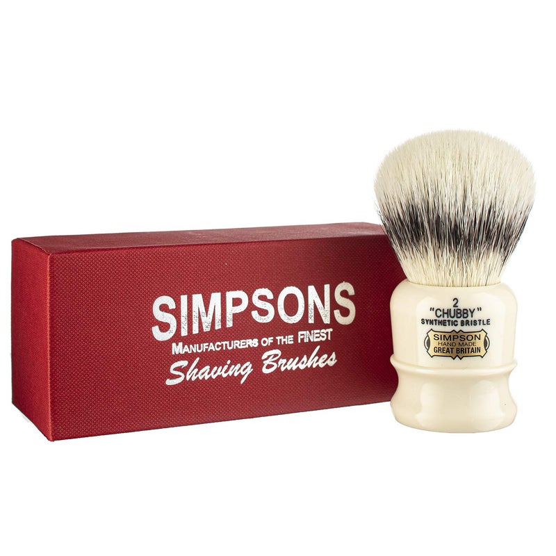 Simpson Shaving Brushes فرشاة حلاقة سيمبسون تشابي 2 - CH2 مصنوعة من ألياف البلاتين الاصطناعية عالية الكثافة مع مقبض عاجي - فرش حلاقة سيمبسون - حلاقة رطبة فاخرة مع رغوة كثيفة وفاخرة ومقبض كثيف وشعيرات ناعمة جداً. - Image 1