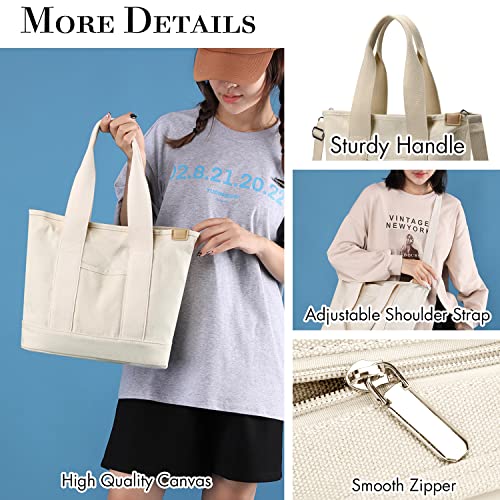 MINGRI Large Tote Bag for Women,Canvas Totes Bags with Pockets,Crossbody Purse Hobo Handbag with Zipper,Shoulder Satchel Messenger Bag with Compartments for Work,Shopping,Beach,with Long Strap,2 Sizes - Image 4