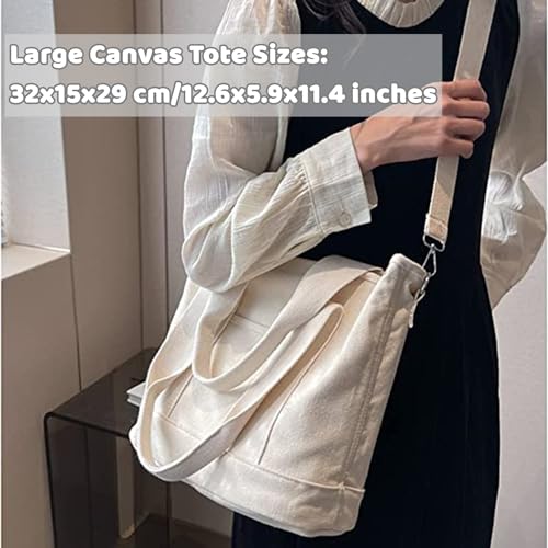 MINGRI Large Tote Bag for Women,Canvas Totes Bags with Pockets,Crossbody Purse Hobo Handbag with Zipper,Shoulder Satchel Messenger Bag with Compartments for Work,Shopping,Beach,with Long Strap,2 Sizes - Image 3