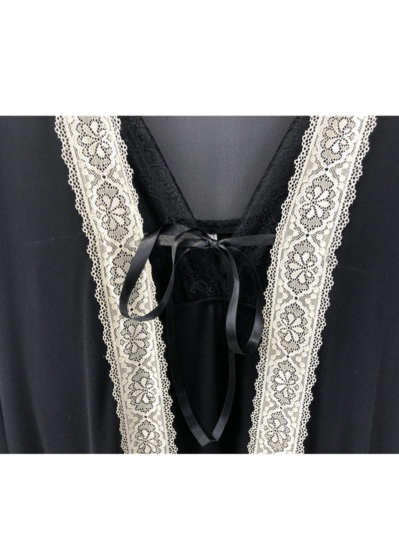 2pcs lace V-neck suspender straps and padded ice silk pajamas - Image 2