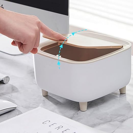 CLICKSWIFT CLICKSWIFT Stylish Multi-Use Square Shaped Plastic Trash Can,Push Top With Lid, Polypropylene Square Style Mini Trash Can,Modern Dustbin For Home Or Office, Desk, Kitchen, Bedroom 1pcs  - Image 4