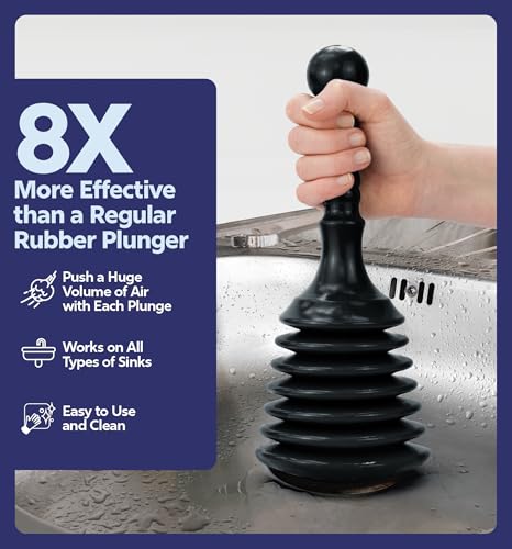 Luigi's Luigis Sink Plunger Kitchen Sink Plunger Bathroom Drain Bathtub or Shower Small and Powerful Clog Remover Commercial Style Plumbers Plungers with Large Bellows Black Small - Image 3