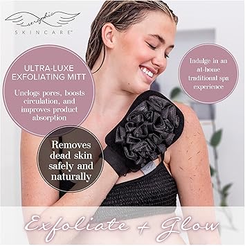 Seraphic Skincare Seraphic Skincare UltraLuxe Exfoliating Mitt for Traditional Korean Exfoliation Body Exfoliator with Mesh Shower Gloves for Gentle Cleansing Viscose Fiber Loofah to Exfoliate and Rejuvenate Skin - Image 2