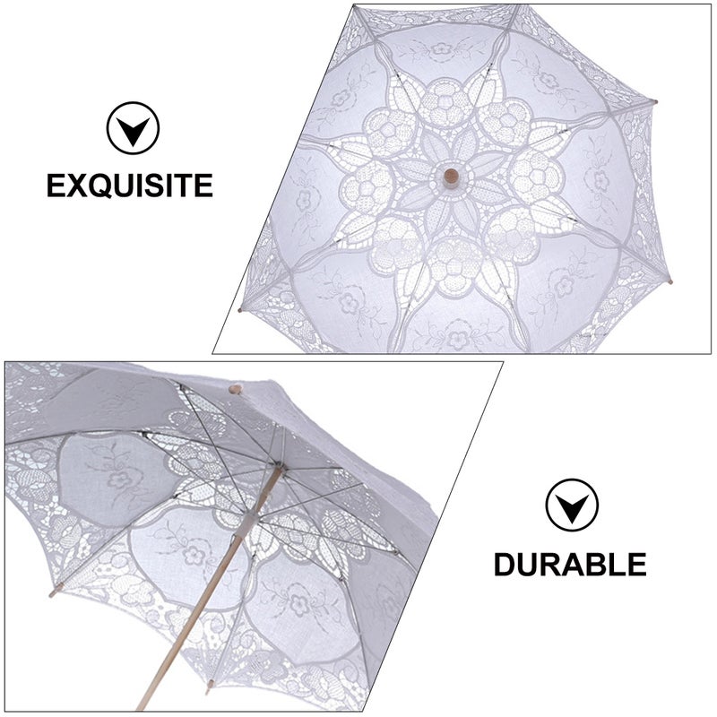 2 pcs Wedding Lace Umbrella Photography Prop Handle Umbrella - Image 3