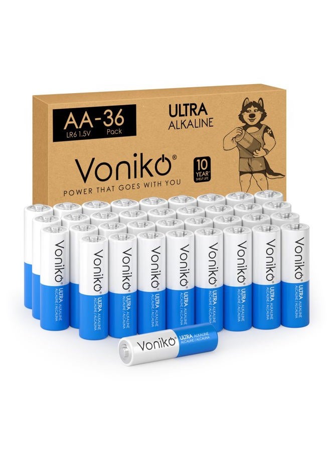 Voniko Premium Grade AA Batteries - 36 Pack - Alkaline Double A Battery - Ultra Long-Lasting, Leakproof 1.5v Batteries - 10-Year Shelf Life - Image 1