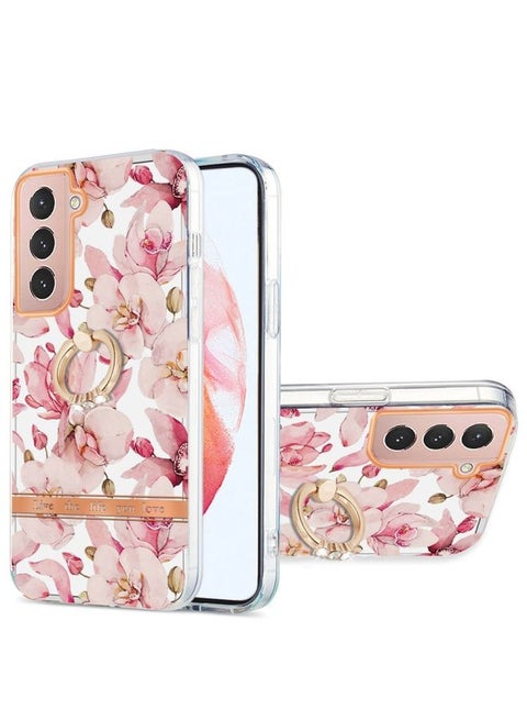 Case Cover For Samsung Galaxy S21 5G Ring IMD Flowers TPU Phone Case (Pink Gardenia)