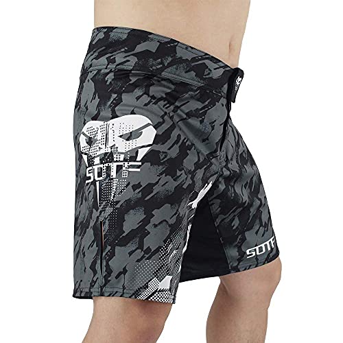 SOTF Boxing Shorts for Men Training Fight Shorts Men MMA BJJ Shorts with Pocket Gray XS Waist 30 inch - Image 3