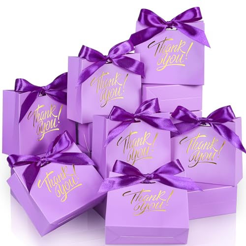 EQOREIIN Small Gift Bags, 25 Pack 4.5x1.8x3.9 Inches Mini Thank You Bags Purple Kraft Paper Gift Bags with Bow Ribbon, Small Candy Bags for Birthday Wedding Baby Shower - Image 1