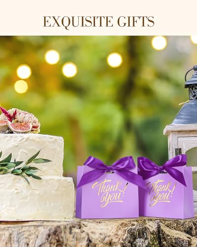 EQOREIIN Small Gift Bags, 25 Pack 4.5x1.8x3.9 Inches Mini Thank You Bags Purple Kraft Paper Gift Bags with Bow Ribbon, Small Candy Bags for Birthday Wedding Baby Shower - Image 2