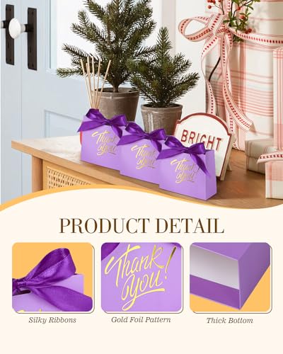 EQOREIIN Small Gift Bags, 25 Pack 4.5x1.8x3.9 Inches Mini Thank You Bags Purple Kraft Paper Gift Bags with Bow Ribbon, Small Candy Bags for Birthday Wedding Baby Shower - Image 4