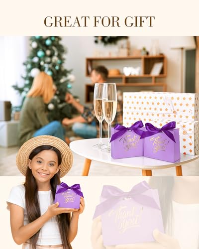 EQOREIIN Small Gift Bags, 25 Pack 4.5x1.8x3.9 Inches Mini Thank You Bags Purple Kraft Paper Gift Bags with Bow Ribbon, Small Candy Bags for Birthday Wedding Baby Shower - Image 5