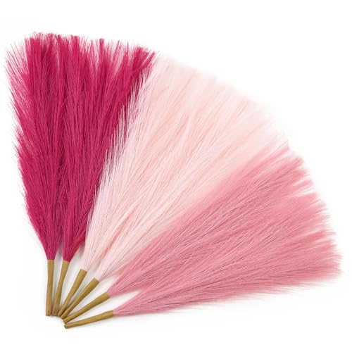 Serwalin Hot Pink Blush Pink Pampas Grass Decor 177 Inch 6pcs Faux Pampas Artificial Pampas Grass for Wedding Table Centerpieces Decoration - Image 1