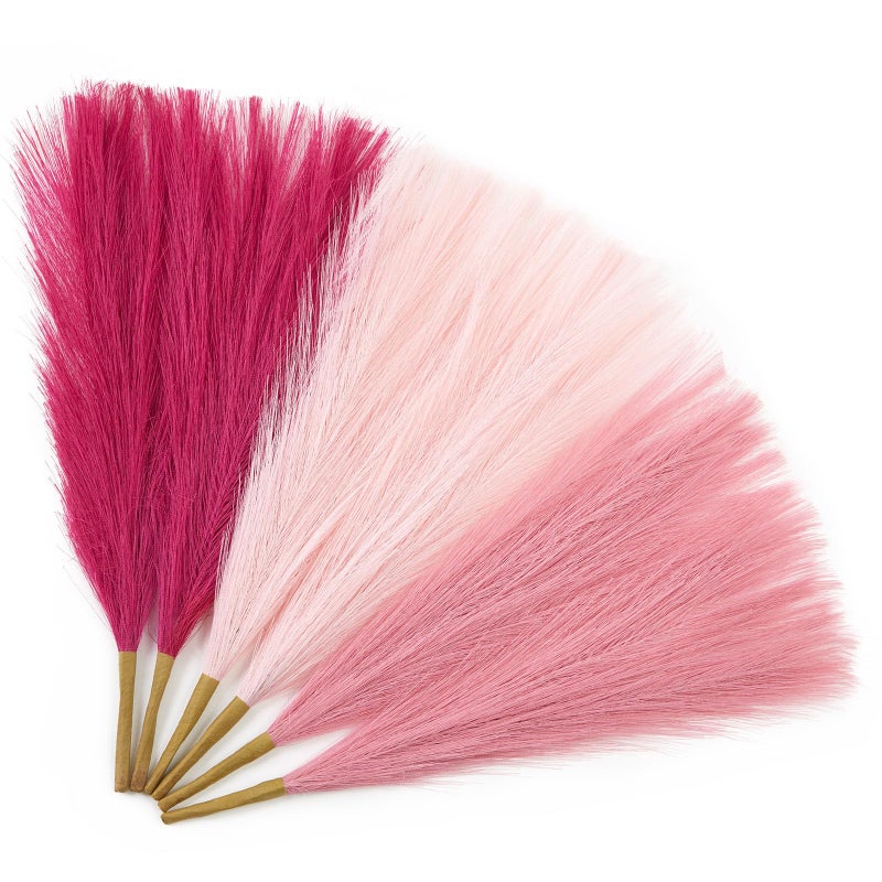 Serwalin Hot Pink Blush Pink Pampas Grass Decor 177 Inch 6pcs Faux Pampas Artificial Pampas Grass for Wedding Table Centerpieces Decoration - Image 2