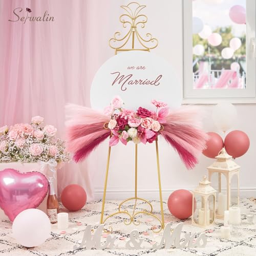 Serwalin Hot Pink Blush Pink Pampas Grass Decor 177 Inch 6pcs Faux Pampas Artificial Pampas Grass for Wedding Table Centerpieces Decoration - Image 3