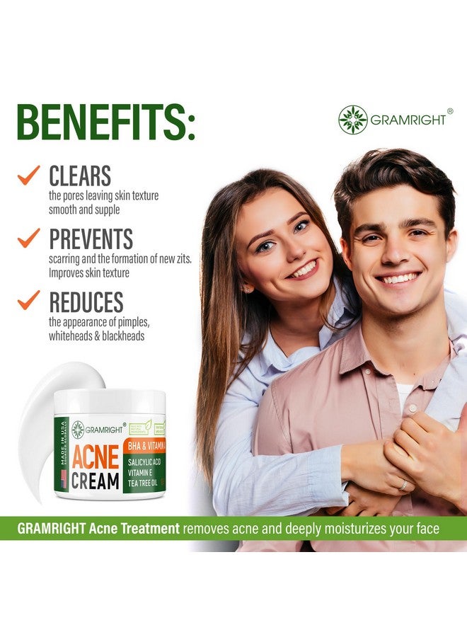 GRAMRIGHT Acne Treatment Face Cream - Acne Spot Treatment for Face & Acne Dots - Tea Tree Oil for Acne - Natural Cystic Acne Treatment -Made in USA- For All Skin Types - Acne Scar Cream & Pimple Remover 4 fl.oz - Image 5
