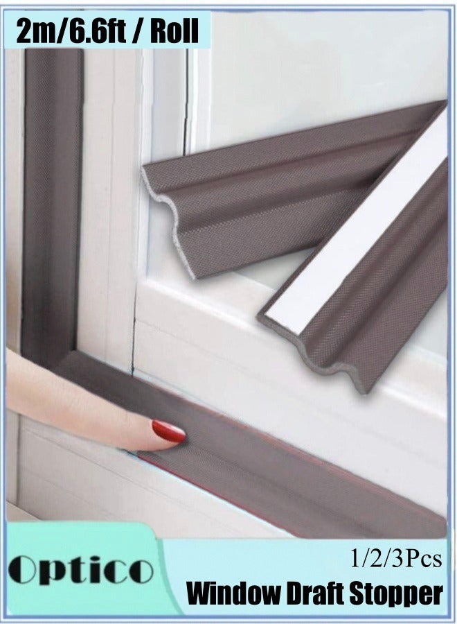 Optico 1/2/3Pcs 4m Window Draft Stopper, Foam Door Seal Strip Self Adhesive Weather Strip Window Weather Stripping Door Seal Strip Door Bottom Sweep Noise Gap Blocker for Window Gap Door Frame (Brown, 79 Inch/6.6ft Long)  - Image 1