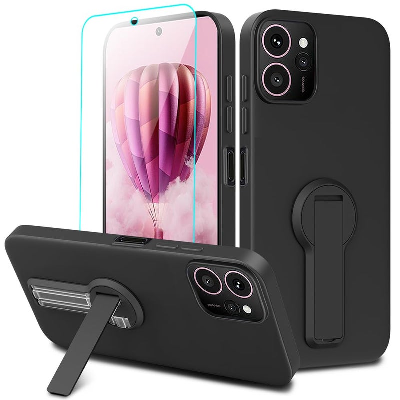 Nijiadi Compatible with HMD Skyline 5G Phone Case with Tempered Glass Screen Protector 360 Rotatable Folding hidden KickstandStand Silicone TPU Protective Cover Case for HMD Skyline 5G 2024 Black - Image 3