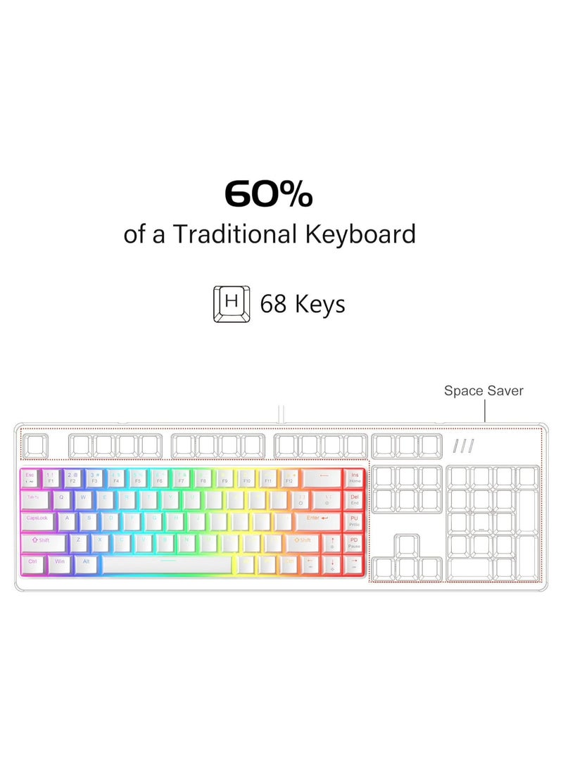 MageGee - MageGee Portable 60% Mechanical Gaming Keyboard, Red Switch, PBT Pudding Keycaps RGB Backlit Compact 68 Keys Mini Wired Office Keyboard for Windows Laptop PC - White - Image 1