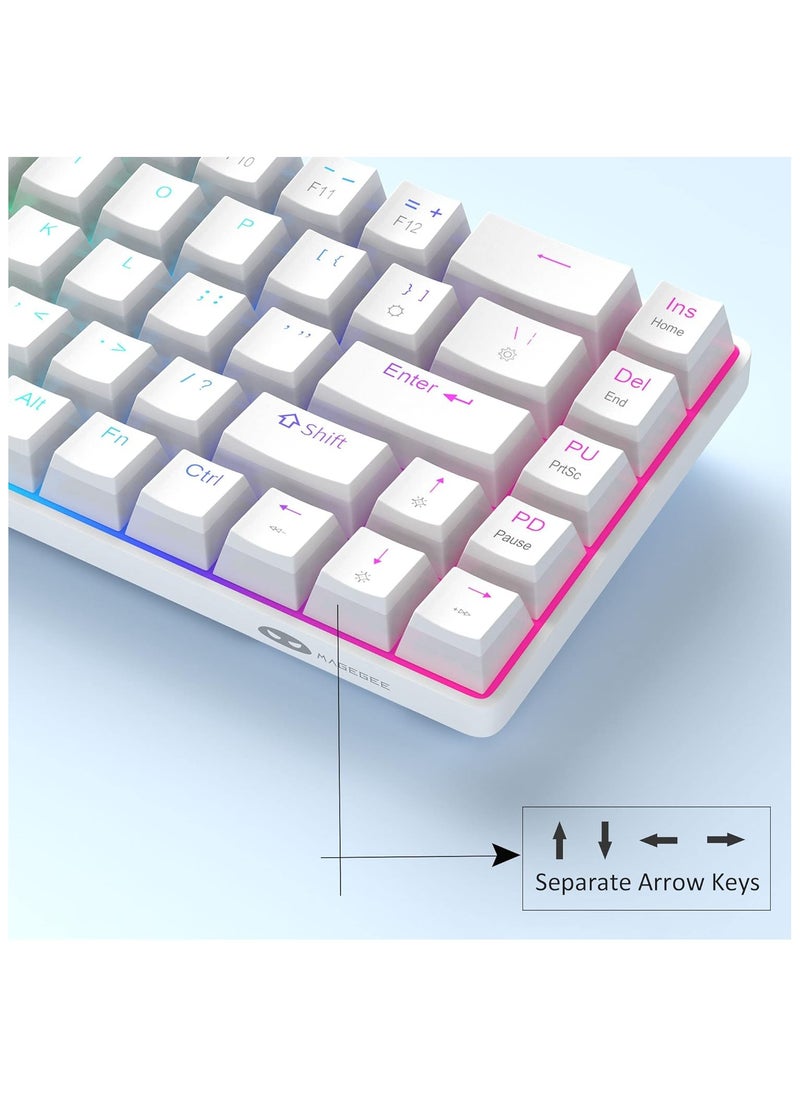 MageGee - MageGee Portable 60% Mechanical Gaming Keyboard, Red Switch, PBT Pudding Keycaps RGB Backlit Compact 68 Keys Mini Wired Office Keyboard for Windows Laptop PC - White - Image 1