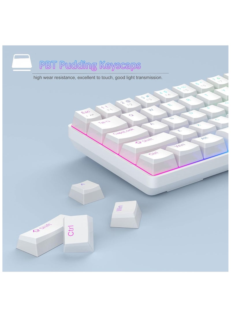 MageGee - MageGee Portable 60% Mechanical Gaming Keyboard, Red Switch, PBT Pudding Keycaps RGB Backlit Compact 68 Keys Mini Wired Office Keyboard for Windows Laptop PC - White - Image 1