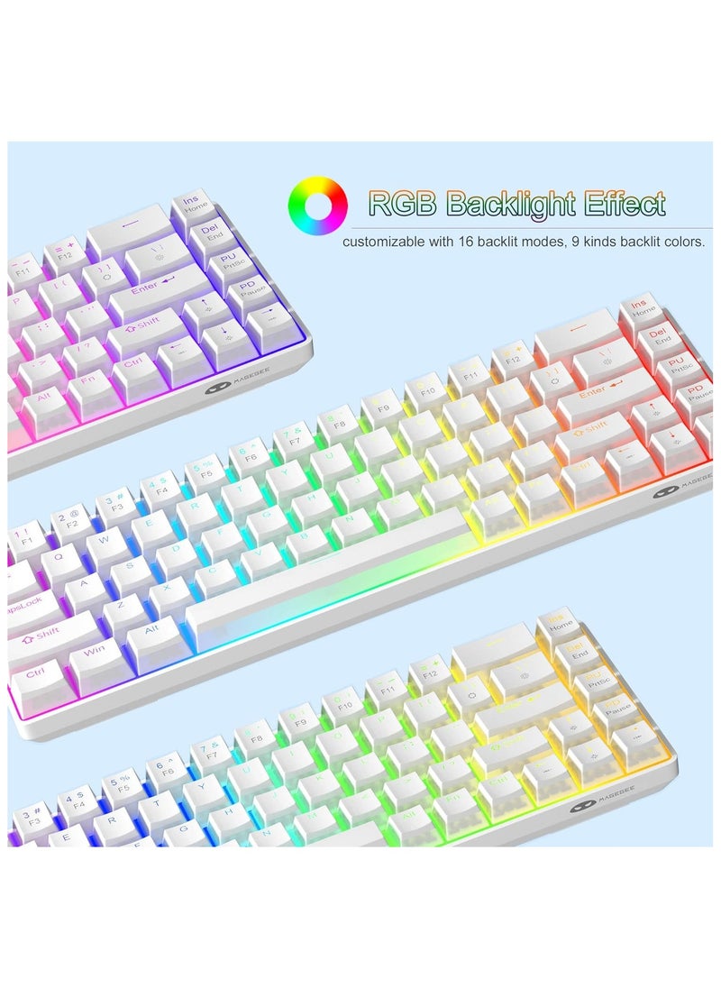 MageGee - MageGee Portable 60% Mechanical Gaming Keyboard, Red Switch, PBT Pudding Keycaps RGB Backlit Compact 68 Keys Mini Wired Office Keyboard for Windows Laptop PC - White - Image 1