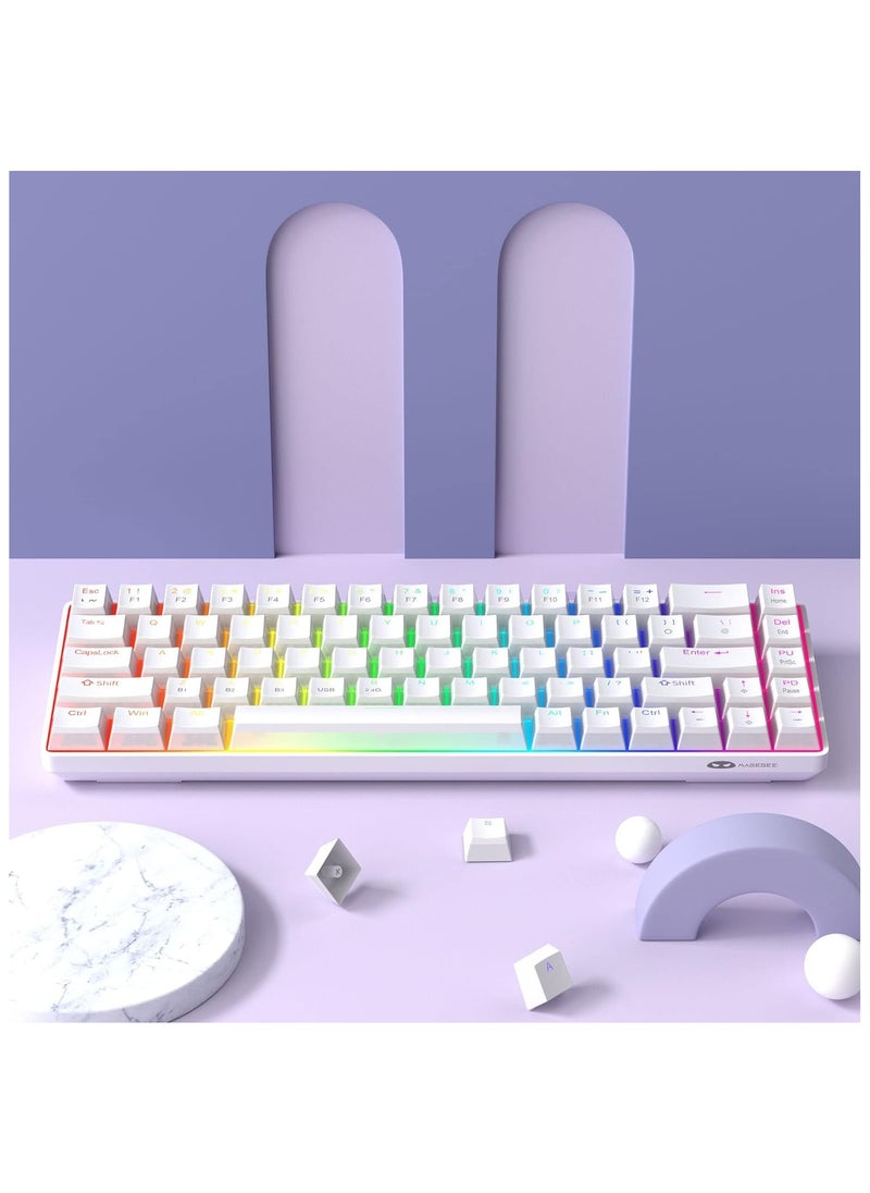 MageGee - MageGee Portable 60% Mechanical Gaming Keyboard, Red Switch, PBT Pudding Keycaps RGB Backlit Compact 68 Keys Mini Wired Office Keyboard for Windows Laptop PC - White - Image 1