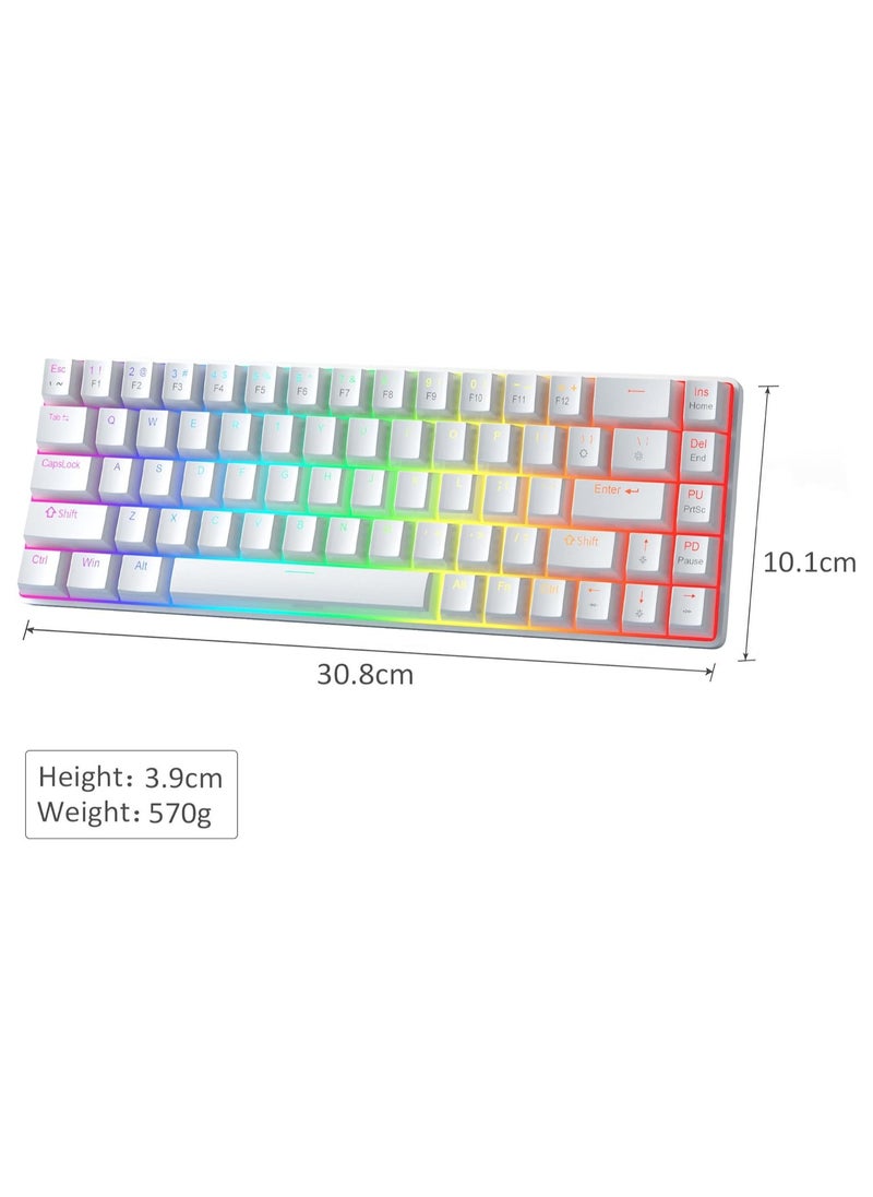 MageGee - MageGee Portable 60% Mechanical Gaming Keyboard, Red Switch, PBT Pudding Keycaps RGB Backlit Compact 68 Keys Mini Wired Office Keyboard for Windows Laptop PC - White - Image 1