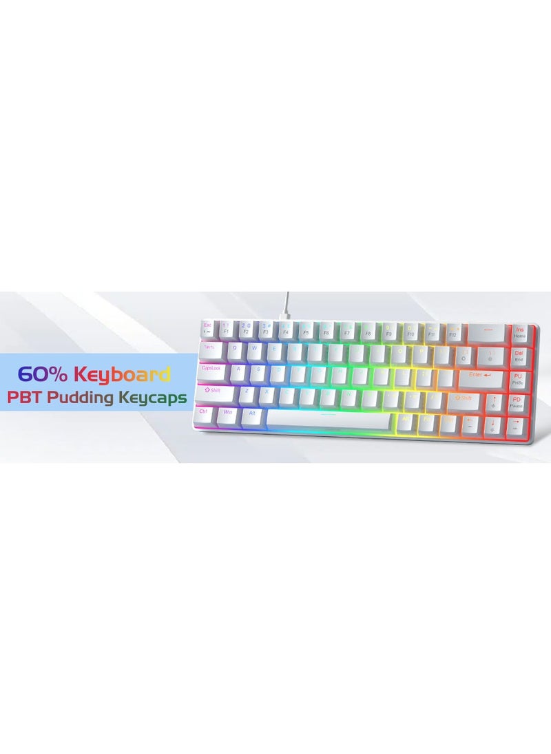 MageGee - MageGee Portable 60% Mechanical Gaming Keyboard, Red Switch, PBT Pudding Keycaps RGB Backlit Compact 68 Keys Mini Wired Office Keyboard for Windows Laptop PC - White - Image 1