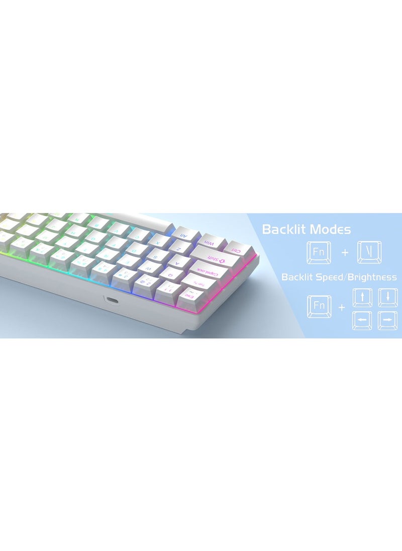 MageGee - MageGee Portable 60% Mechanical Gaming Keyboard, Red Switch, PBT Pudding Keycaps RGB Backlit Compact 68 Keys Mini Wired Office Keyboard for Windows Laptop PC - White - Image 1