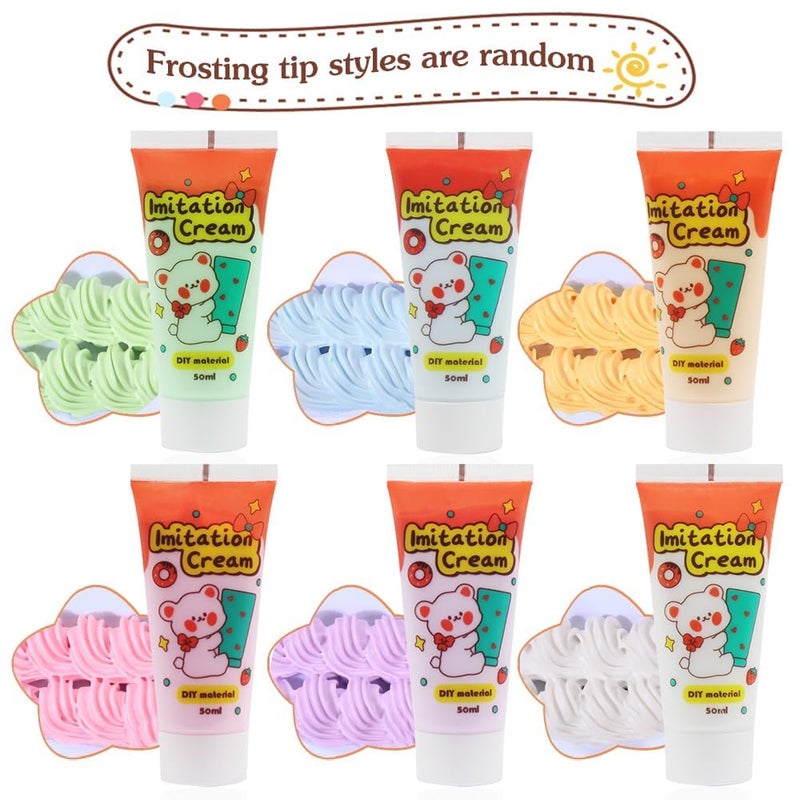 NALACAL مجموعة غراء كريمة مخفوقة محاكاة (6 ألوان)، لاصق طين كريمي للحرف اليدوية والديكورات الطينية الناعمة لحافظات الهواتف المحمولة ومشابك الشعر والمجوهرات والمرايا والديكورات المصنوعة يدويًا (بدون رأس) - Image 2