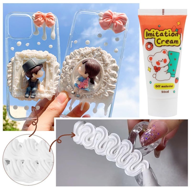 NALACAL مجموعة غراء كريمة مخفوقة محاكاة (6 ألوان)، لاصق طين كريمي للحرف اليدوية والديكورات الطينية الناعمة لحافظات الهواتف المحمولة ومشابك الشعر والمجوهرات والمرايا والديكورات المصنوعة يدويًا (بدون رأس) - Image 4