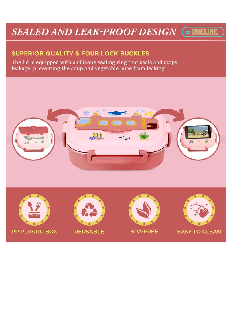 ONELINE OneLine Lunch Box for Kids with Stainless Steel Flatware Set Soup Bowl and Spoon Bento Box with Sea World Theme Leak Proof Durable Snack Container for Adults and Children  - Image 2