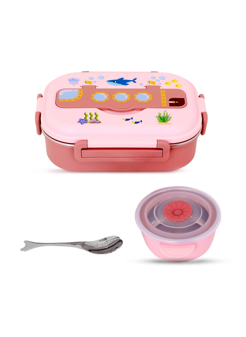 ONELINE OneLine Lunch Box for Kids with Stainless Steel Flatware Set Soup Bowl and Spoon Bento Box with Sea World Theme Leak Proof Durable Snack Container for Adults and Children  - Image 1