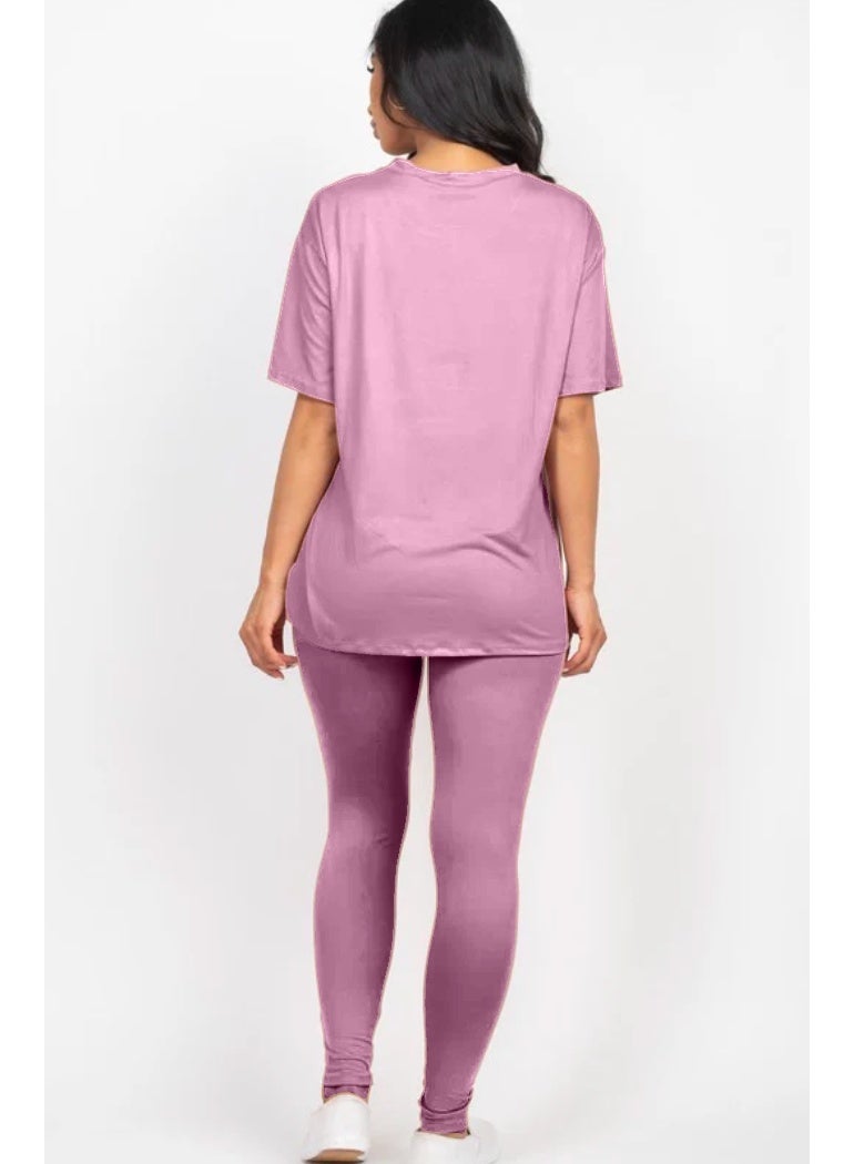 Oversized T-Shirt with Fitted Leggings Co-Ord Set for Women  - Image 2