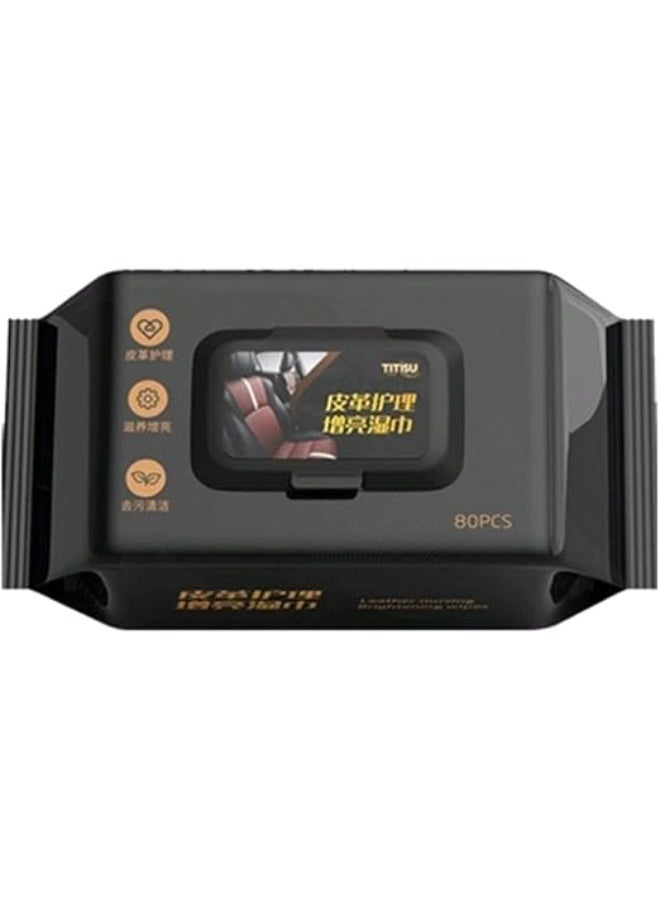 مناديل مبللة لتنظيف مقاعد السيارة الجلدية، 80 قطعة، إزالة البقع والأتربة - Image 1