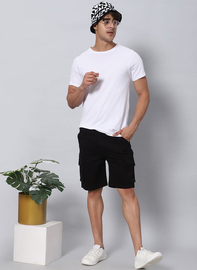 Hence Men Slim Fit Low-Rise Black Cargo Shorts with 6 Pockets - Image 4
