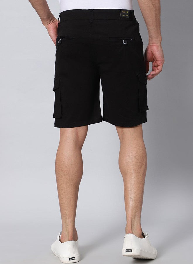 Hence Men Slim Fit Low-Rise Black Cargo Shorts with 6 Pockets - Image 3