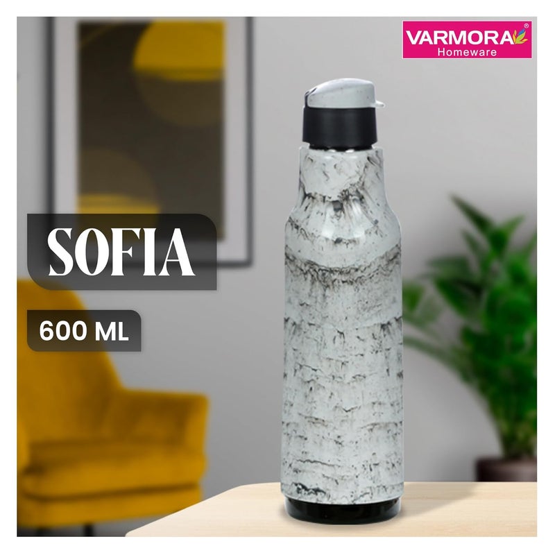 Varmora Sofia 600 Stainless Steel Water Bottle 100% Virgin Plastic Hot & Cold Compatible - 600ml (White) - Image 2
