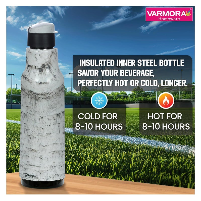 Varmora Sofia 600 Stainless Steel Water Bottle 100% Virgin Plastic Hot & Cold Compatible - 600ml (White) - Image 5