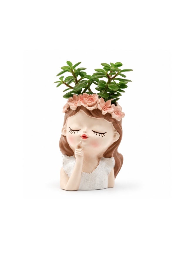 Beram Little Fairy Girl Flower Pot Think White Polyresin Decorative Succulent Planter Cute Fairy Statue Vase Tabletop Flower Pot Pen Pencil Holder Propagator Kit Indoor Outdoor Home Office Decor - Image 1