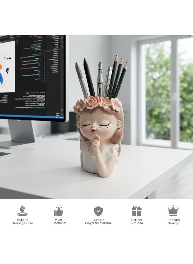 Beram Little Fairy Girl Flower Pot Think White Polyresin Decorative Succulent Planter Cute Fairy Statue Vase Tabletop Flower Pot Pen Pencil Holder Propagator Kit Indoor Outdoor Home Office Decor - Image 3