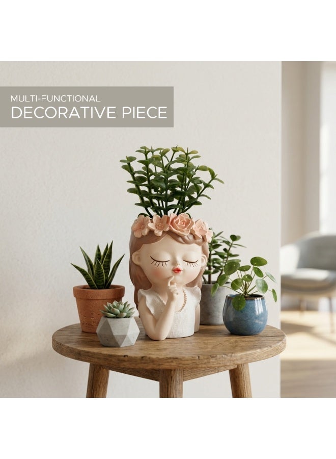 Beram Little Fairy Girl Flower Pot Think White Polyresin Decorative Succulent Planter Cute Fairy Statue Vase Tabletop Flower Pot Pen Pencil Holder Propagator Kit Indoor Outdoor Home Office Decor - Image 4