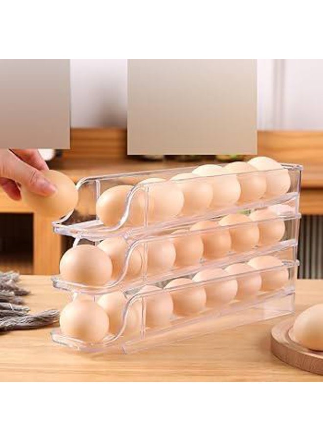 NAMA 3-Tier Egg Rack For Refrigerator - Automatic Rotating Egg Organizer For Refrigerator, Space Saving Egg Dispenser Holder, Large Capacity 30 Eggs Fridge Egg Rack (White) - Image 5