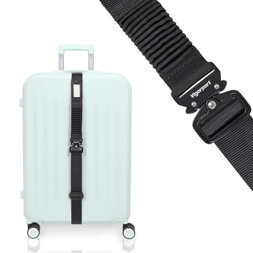 Vigorport Luggage Straps for Suitcases TSA Approved Suitcase Belt Stretchable Travel Strap for Luggage Heavy Duty Metal Buckle Luggage Belt Strap Black 72 Long1PK - Image 1