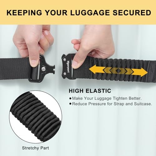 Vigorport Luggage Straps for Suitcases TSA Approved Suitcase Belt Stretchable Travel Strap for Luggage Heavy Duty Metal Buckle Luggage Belt Strap Black 72 Long1PK - Image 3