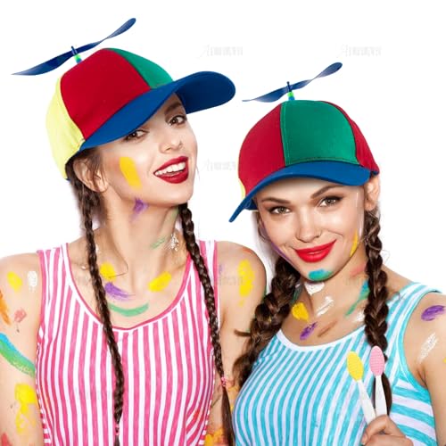 AUEAR, Propeller Hat Adult Detachable Baseball Cap Rainbow Top Brightly Color Blue Brim - Image 3