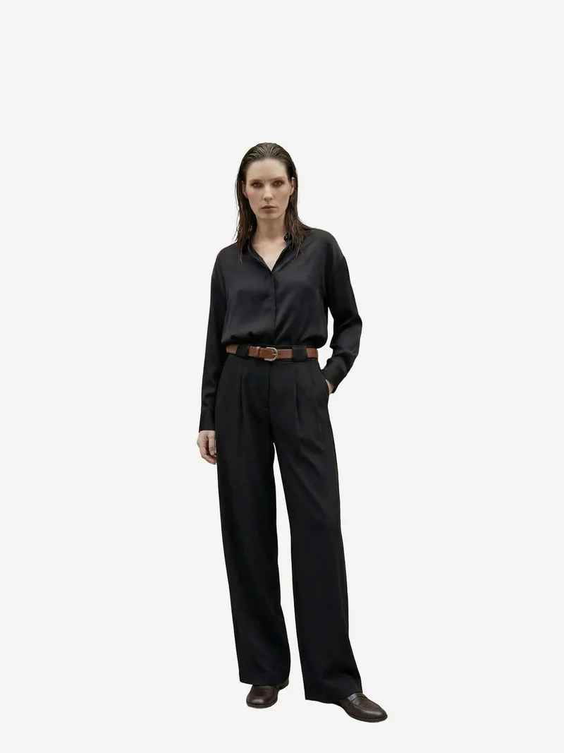 My Fashion Black MY FASHION High Waist Pleated Wide Leg Trousers for Women | Best Price UAE