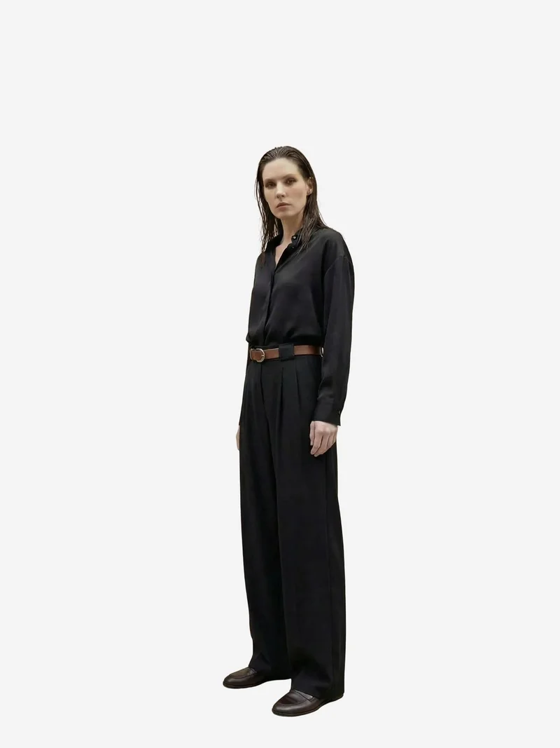 My Fashion Black MY FASHION High Waist Pleated Wide Leg Trousers for Women | Best Price UAE